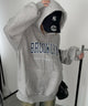 BROOKLYNロゴビッグパーカー/グレー　モデル:155cm F着用