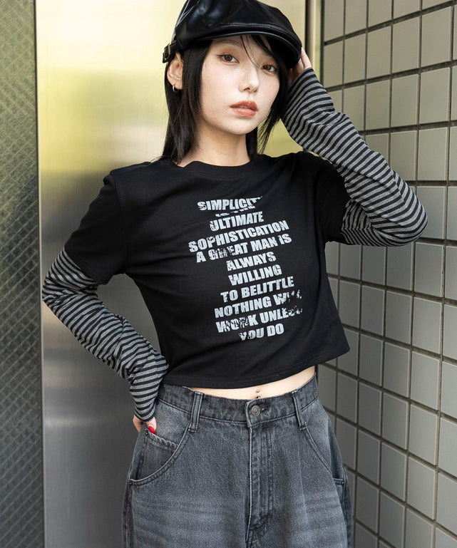 グラフィックドッキングロンT/柄１(ボーダー)　モデル：159cm F着用