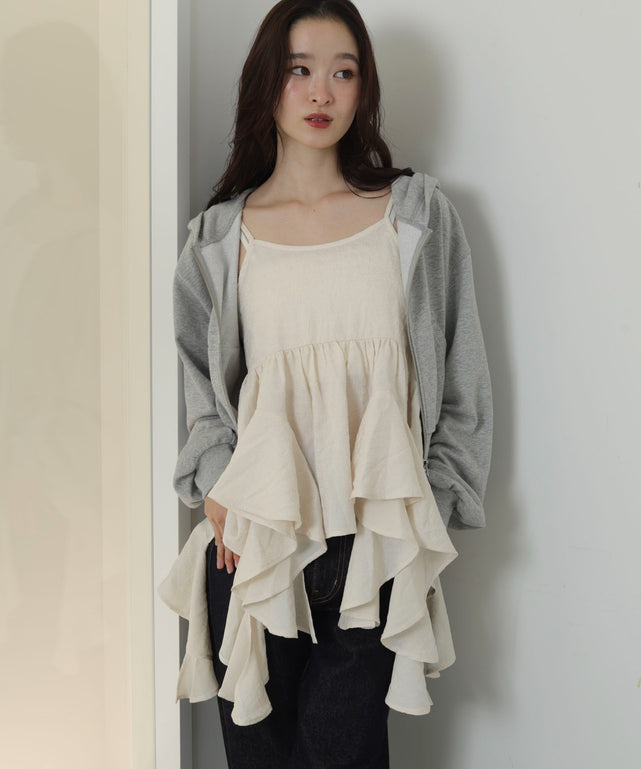 イレヘムフリルキャミワンピース/ホワイトアイボリー　モデル：163cm F着用