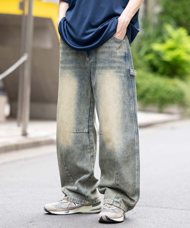 イージーバレルレッグペインターパンツ/デニム淡加工 モデル：175cm L着用