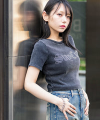 ヴィンテージウォッシュグラフィックリブT