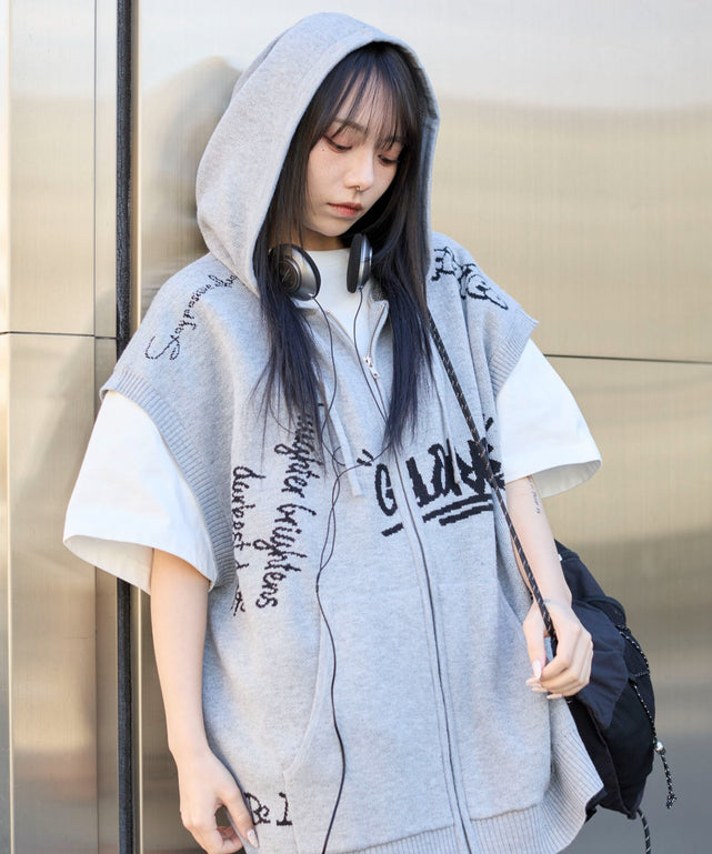 ジャガードノースリジップパーカー/グレー モデル：159cm L着用