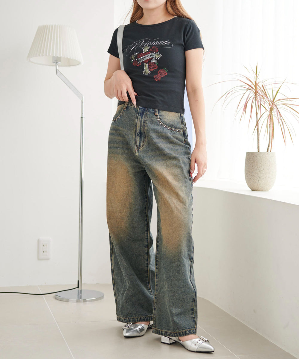 デニム中濃加工 モデル：155cm M着用