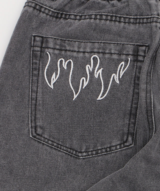 刺繍ロゴバレルレッグパンツ