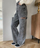 サイドカットデニムストレートパンツ/ブラックソノタ モデル：160cm M着用