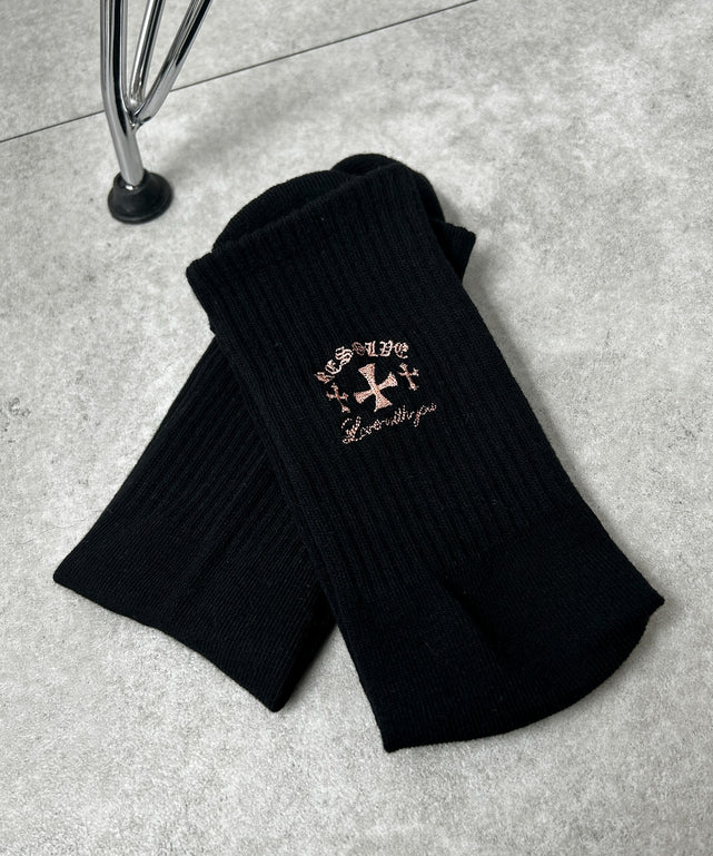 バック刺繍底パイルクルーソックス(23-25cm)/柄1