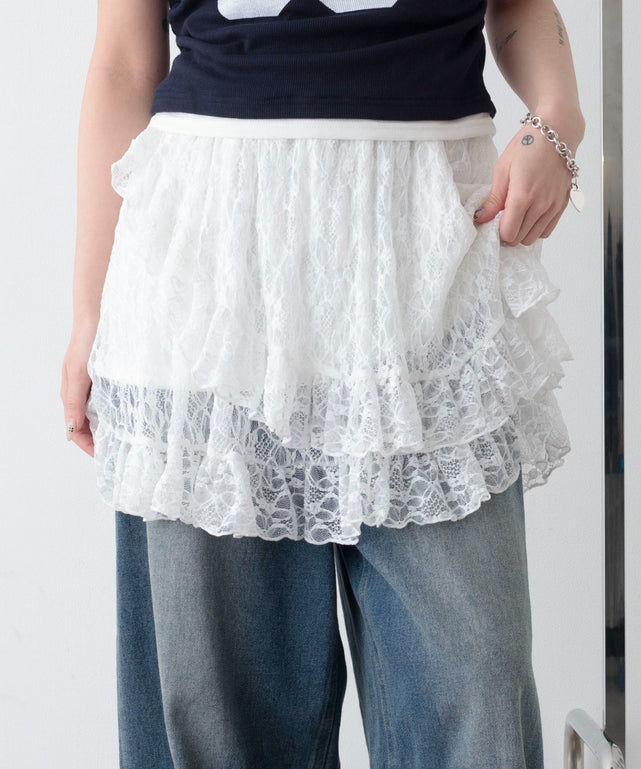 レースフリルスカート/ホワイト　モデル：159cm F着用