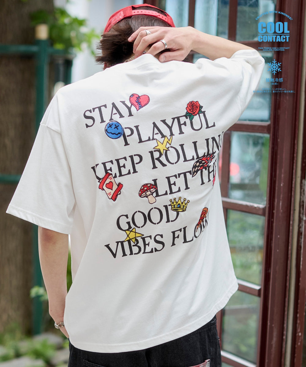 接触冷感モチーフ刺繍グラフィックT（SS）