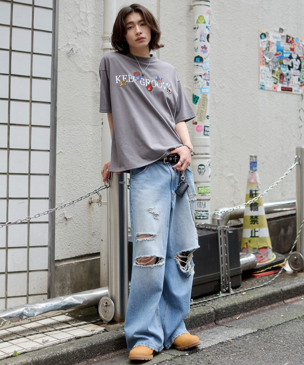 接触冷感モチーフ刺繍グラフィックT（SS）