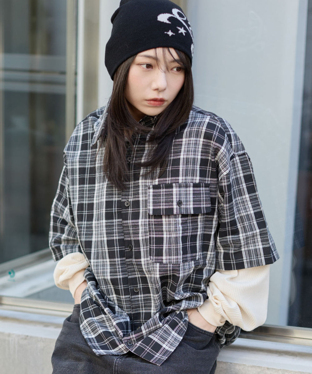 ブラックチェック モデル：159cm M着用