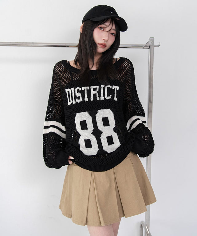 メッシュナンバリングニット/ブラック　モデル：159cm F着用