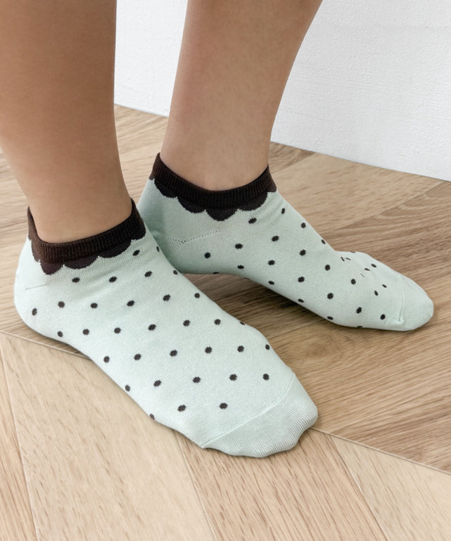 フリルドット柄ショートソックス(23-25cm)/グリーンソノタ