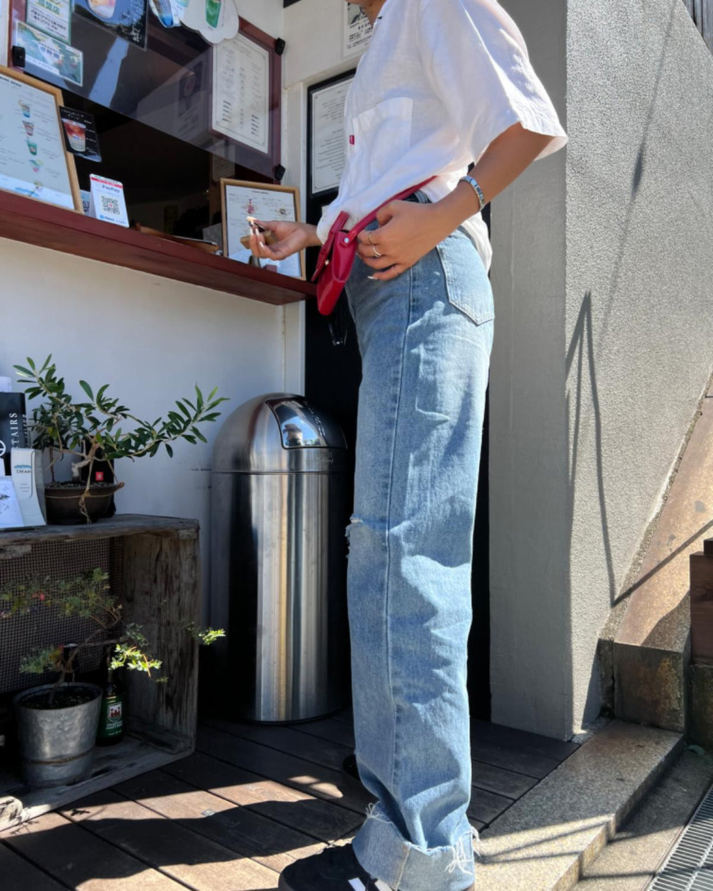 カッティングワイドデニム　