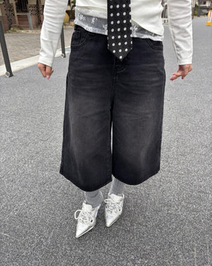 ワイドハーフデニムパンツ