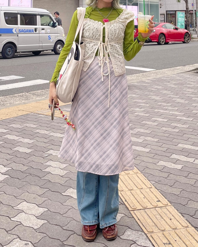リボンチェックミドルスカート