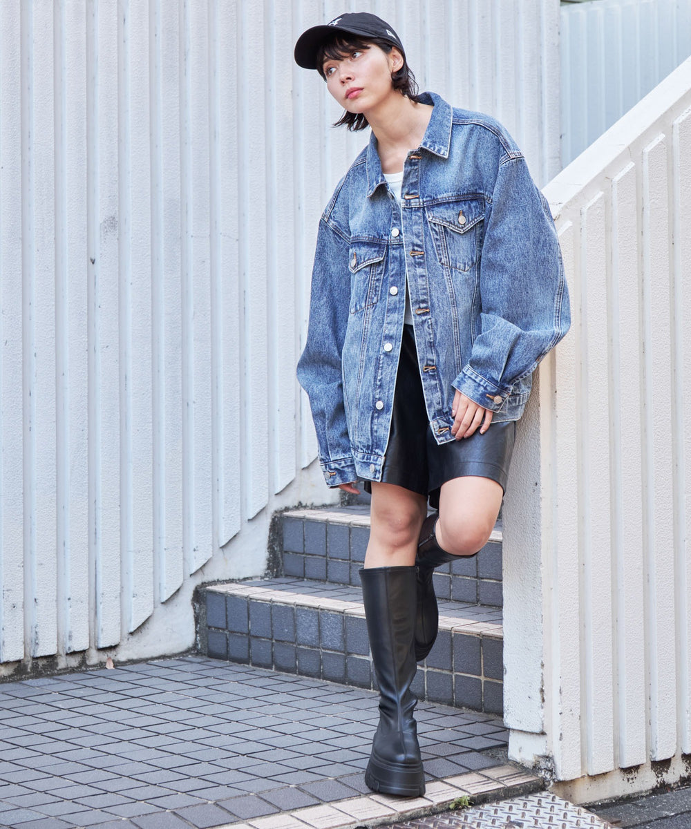 デニム淡加工 モデル：160cm L着用
