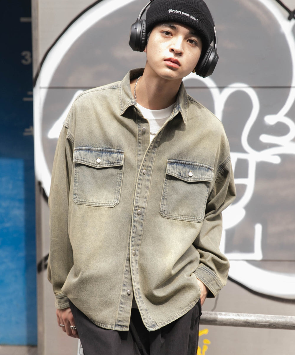 デニム淡加工 モデル：180cm L着用
