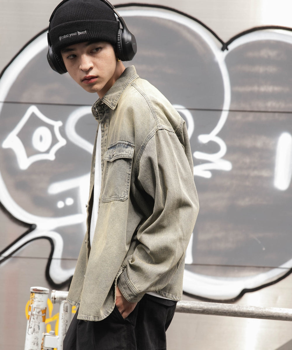 デニム淡加工 モデル：180cm L着用