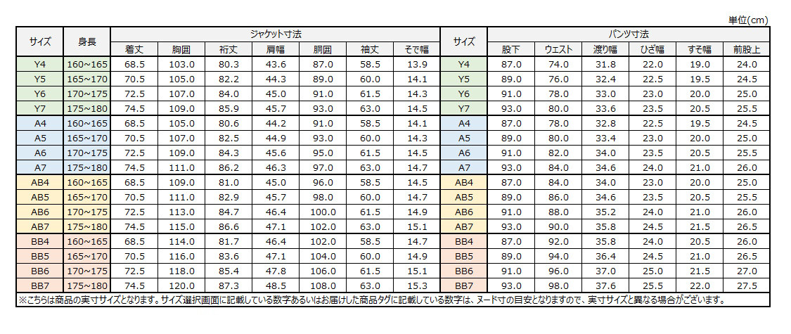 サイズチャート