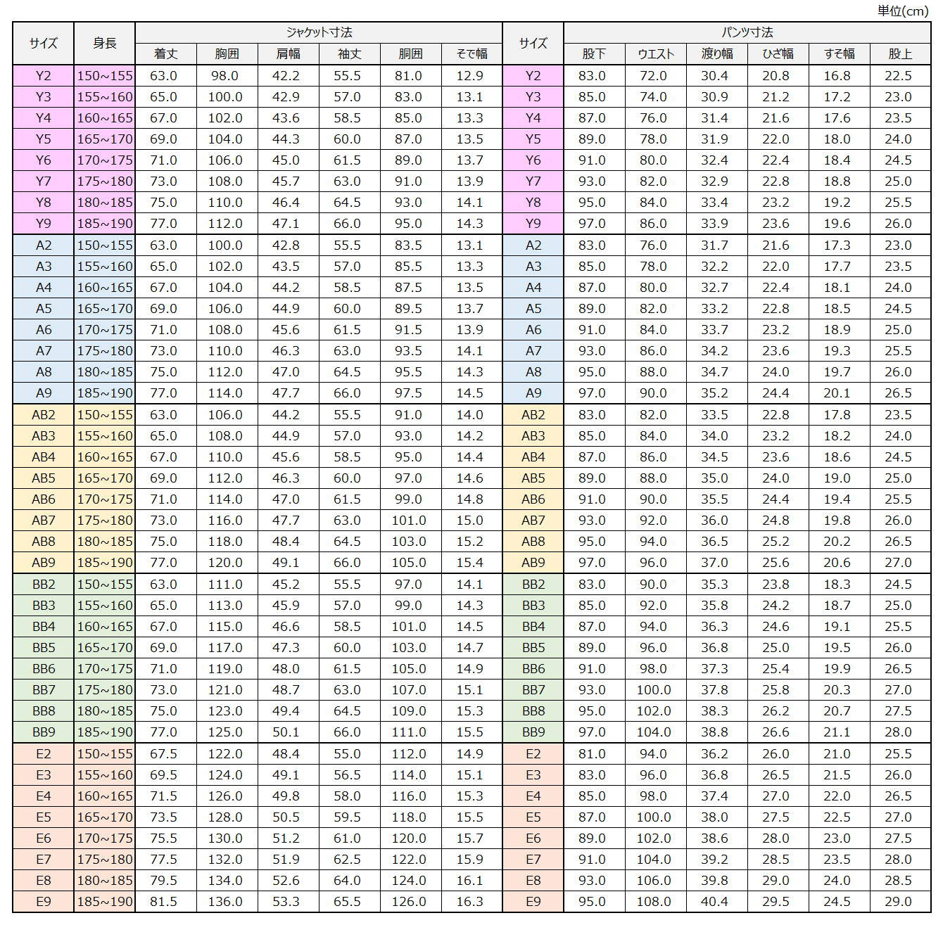 サイズチャート