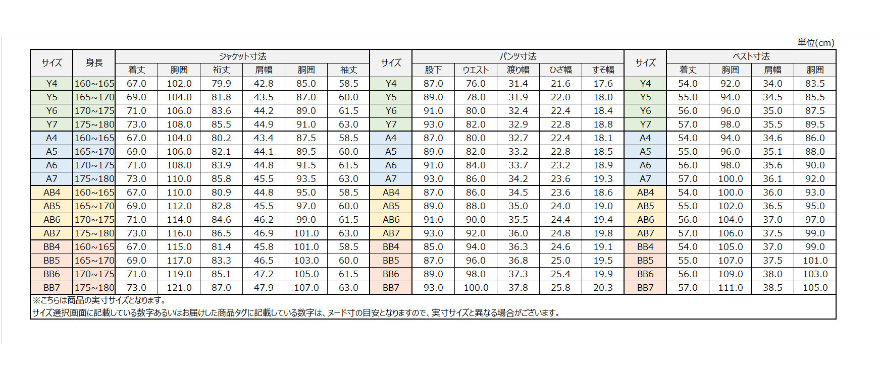 サイズチャート