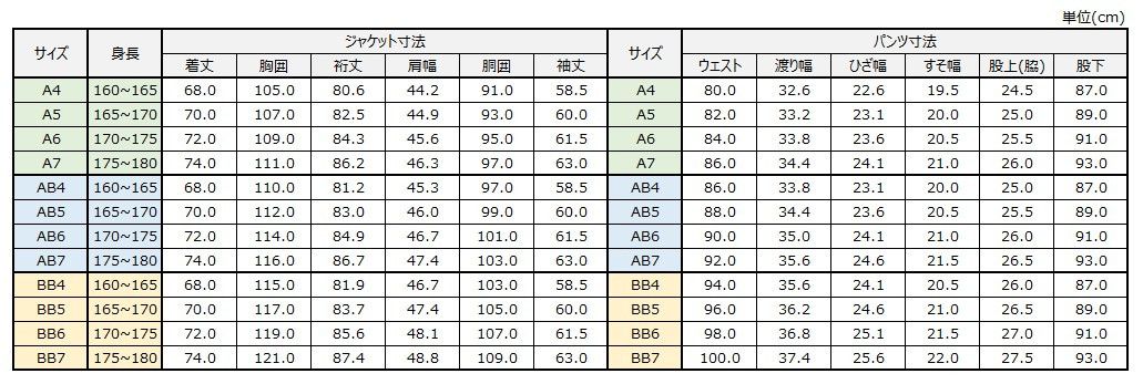サイズチャート