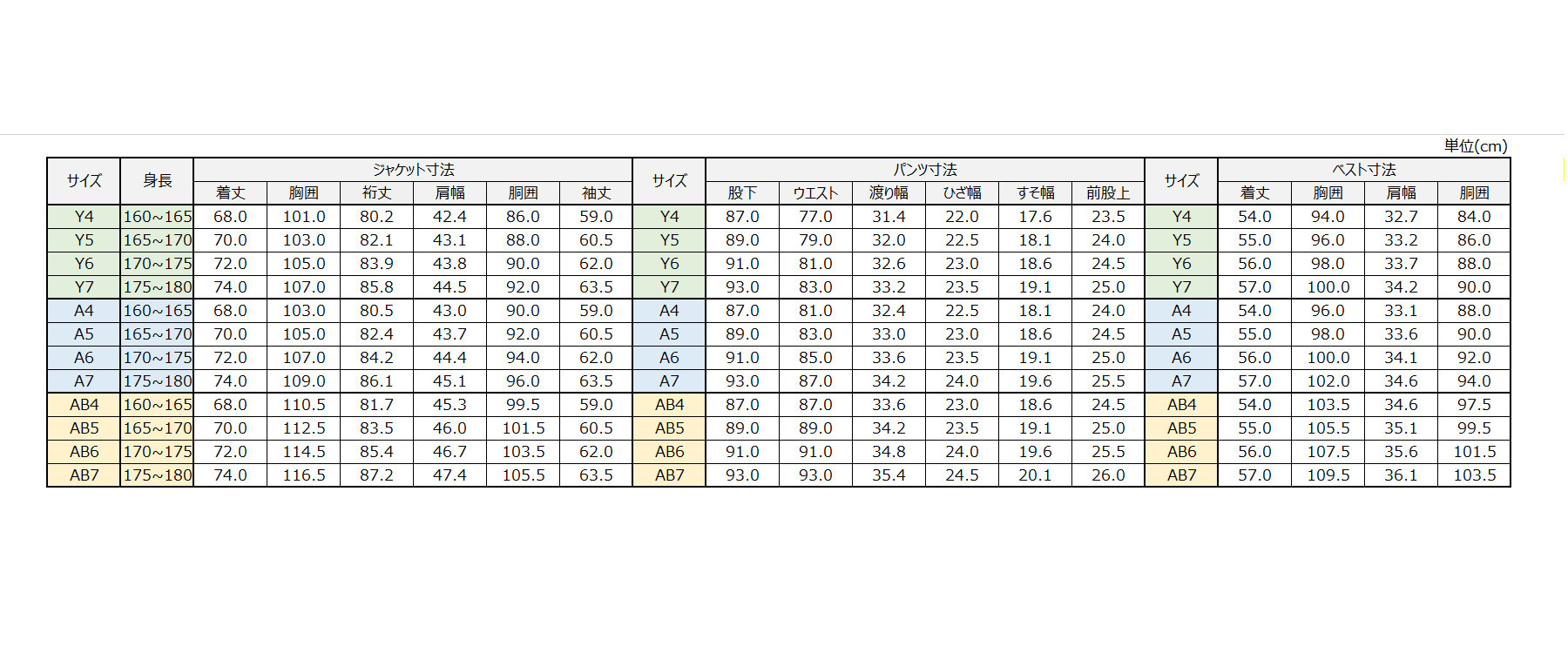 サイズチャート