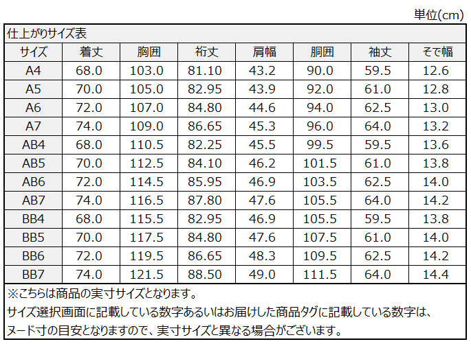 サイズチャート