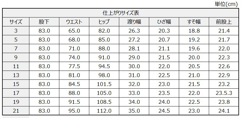 サイズチャート