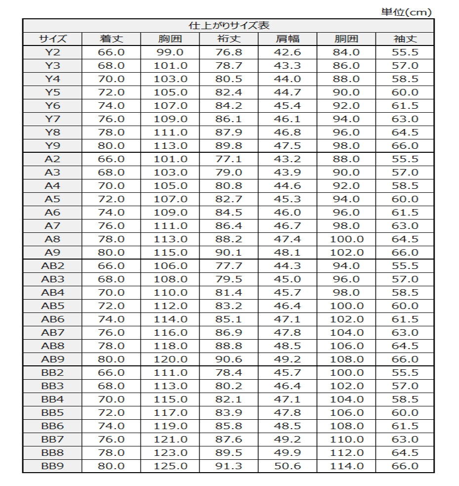 サイズチャート