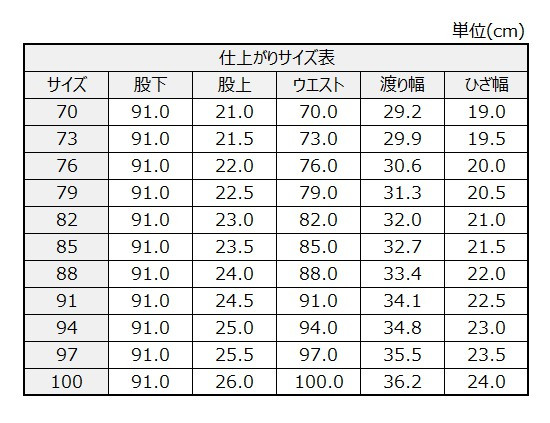 サイズチャート