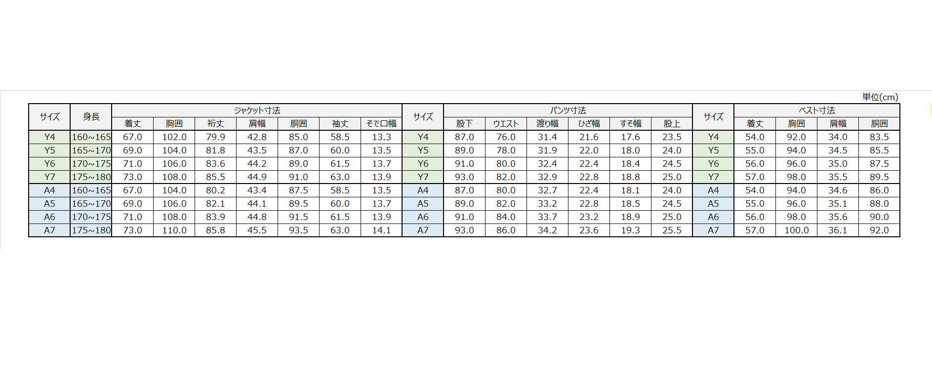 サイズチャート