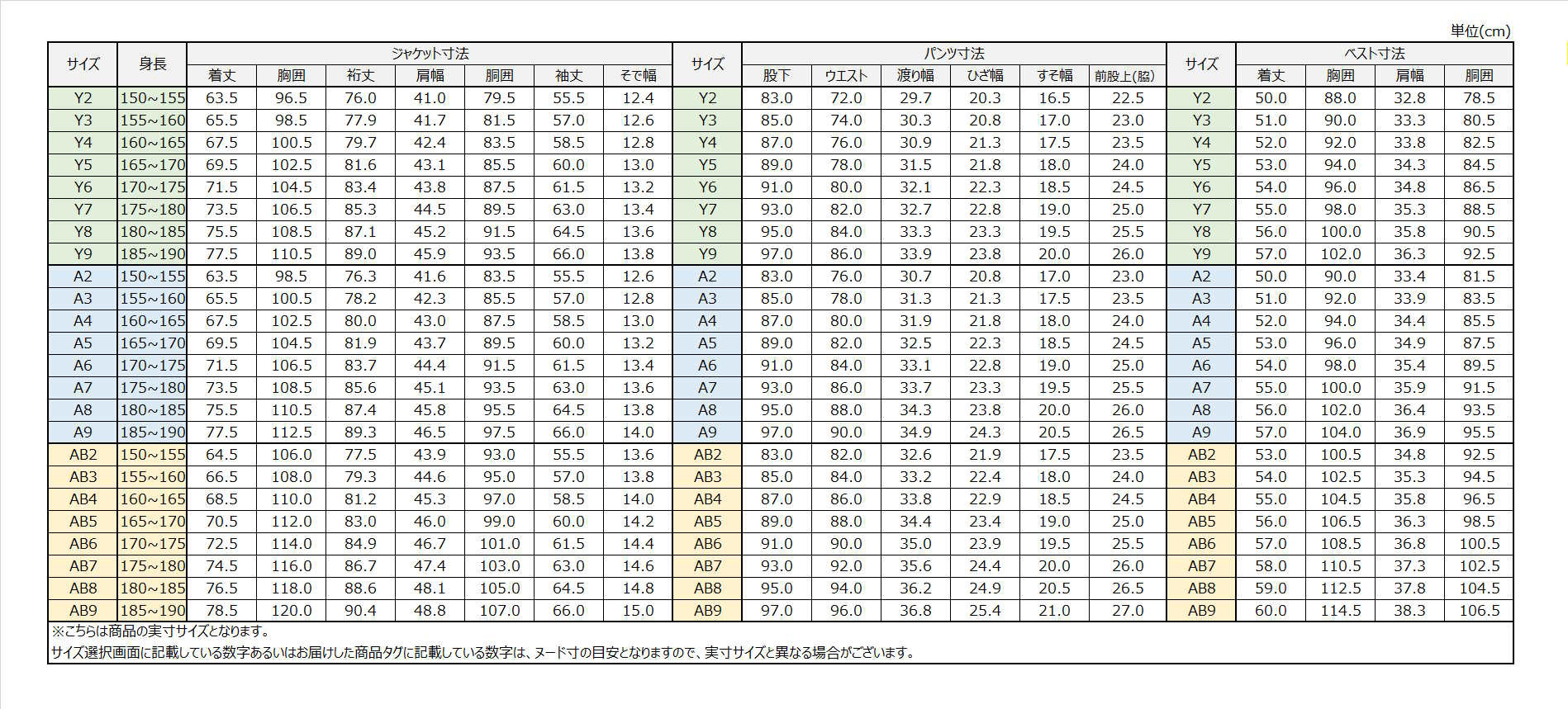 サイズチャート