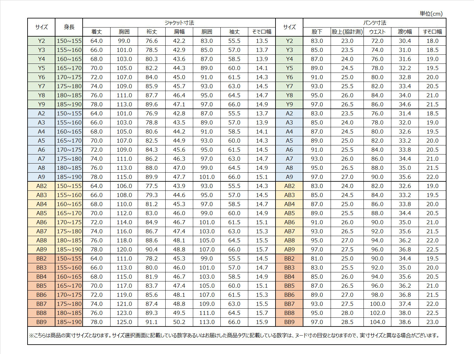 サイズチャート