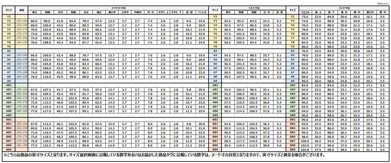 サイズチャート