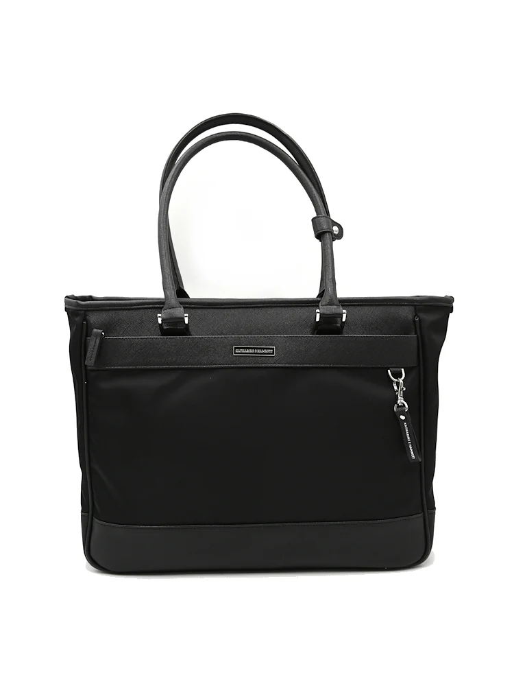 【KATHARINEEHAMNETT-キャサリン・イー・ハムネット-】トートバックナイロン×サフィアーノ調多収納無地通年