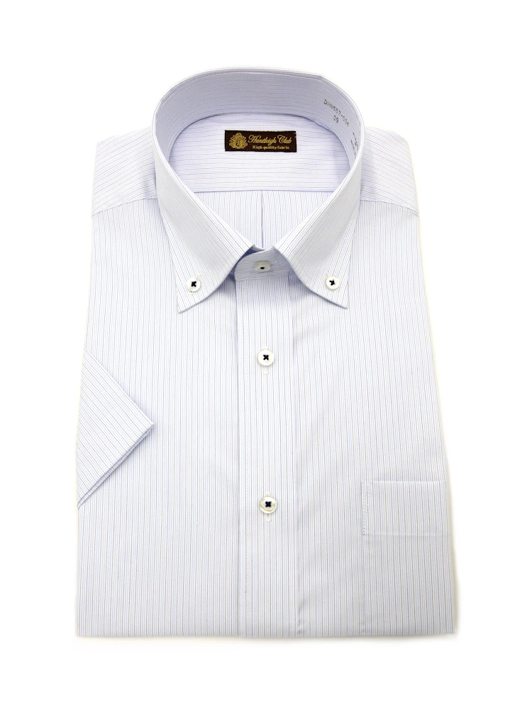 【形態安定】半袖ワイシャツボタンダウンストライプ格子ハントレークラブ春夏