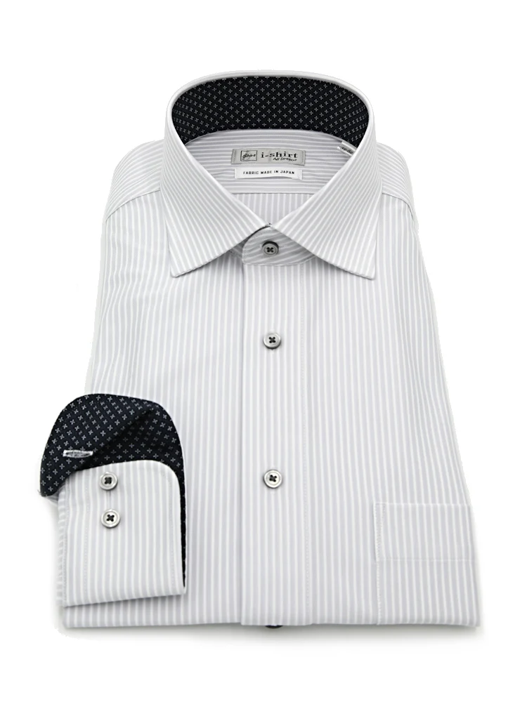 【完全ノーアイロン】長袖アイシャツセミワイド【トップヘザーシリーズ】ストライプ調ワイシャツi-shirt通年
