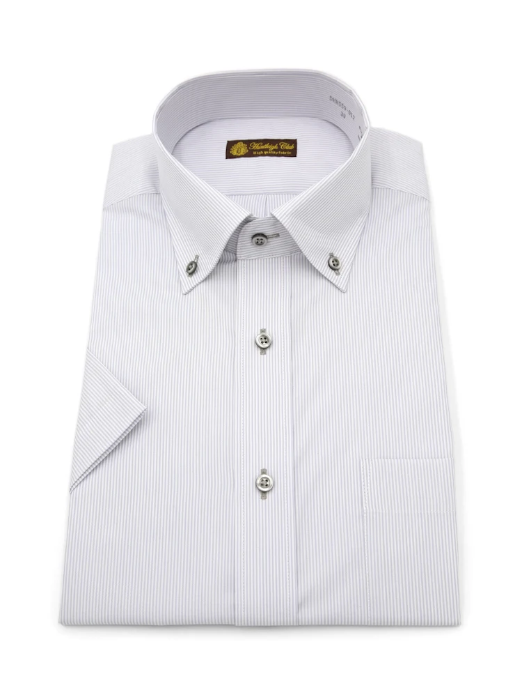 【形態安定】半袖ワイシャツボタンダウンストライプハントレークラブ春夏