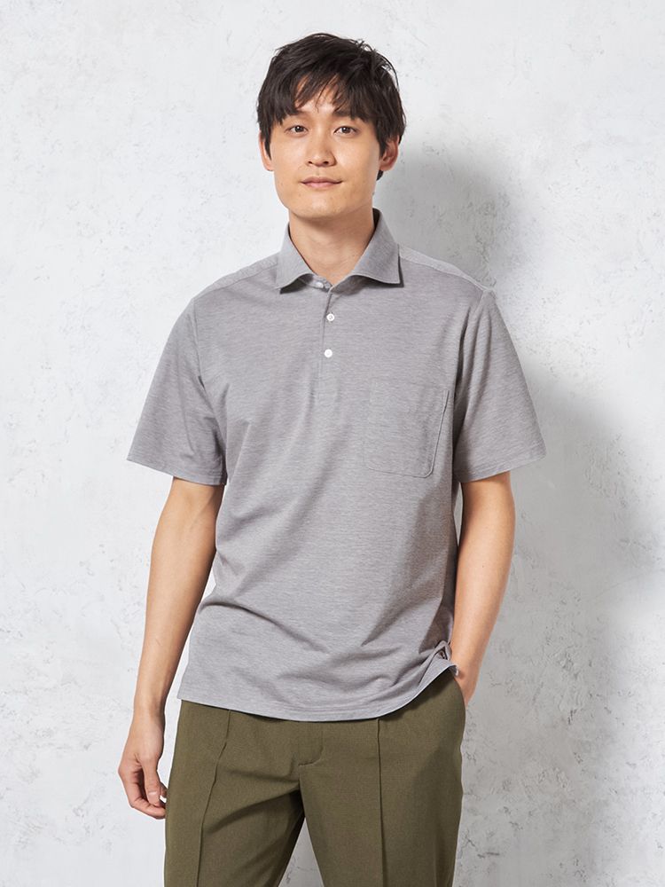 【吸汗速乾】半袖ポロシャツワイドカラービズポロ織柄無地カジュアルインナーTOKYORUN春夏