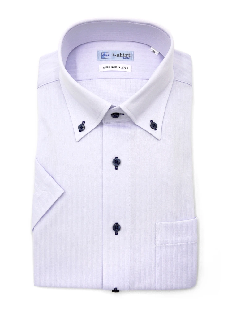 【完全ノーアイロン】半袖アイシャツボタンダウン【バイオセンサークール生地使用】吸湿冷感高通気ストライプワイシャツi-shirt春夏