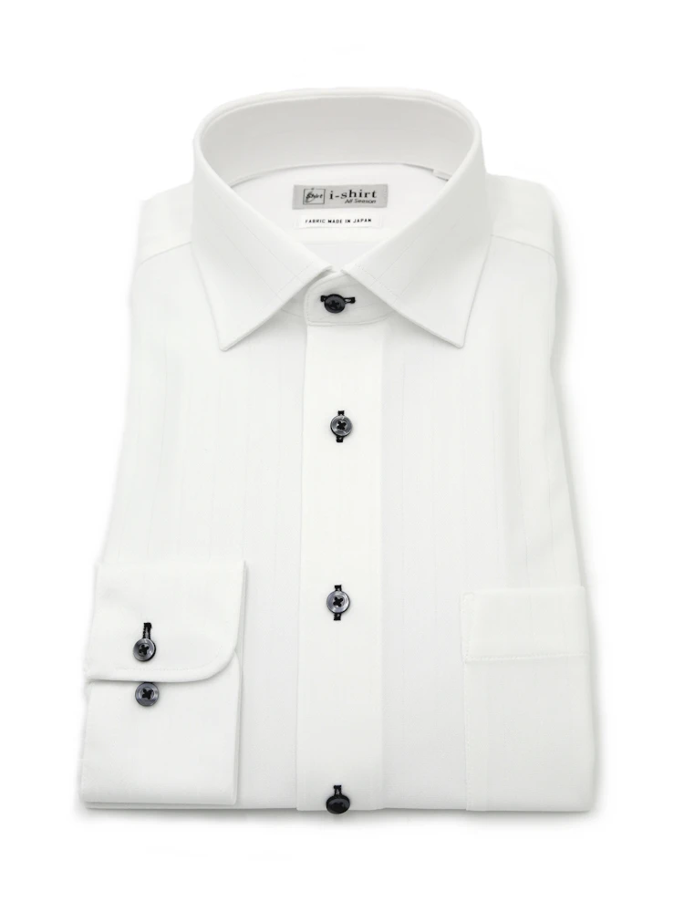 【完全ノーアイロン】長袖アイシャツセミワイド防汚加工ストレッチツイル織柄無地ワイシャツi-shirt通年