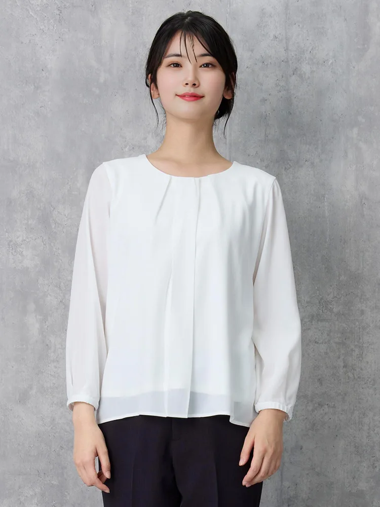 【透けにくい】タックブラウス8分袖2枚仕立てウォッシャブルSOFFICE通年【レディース】