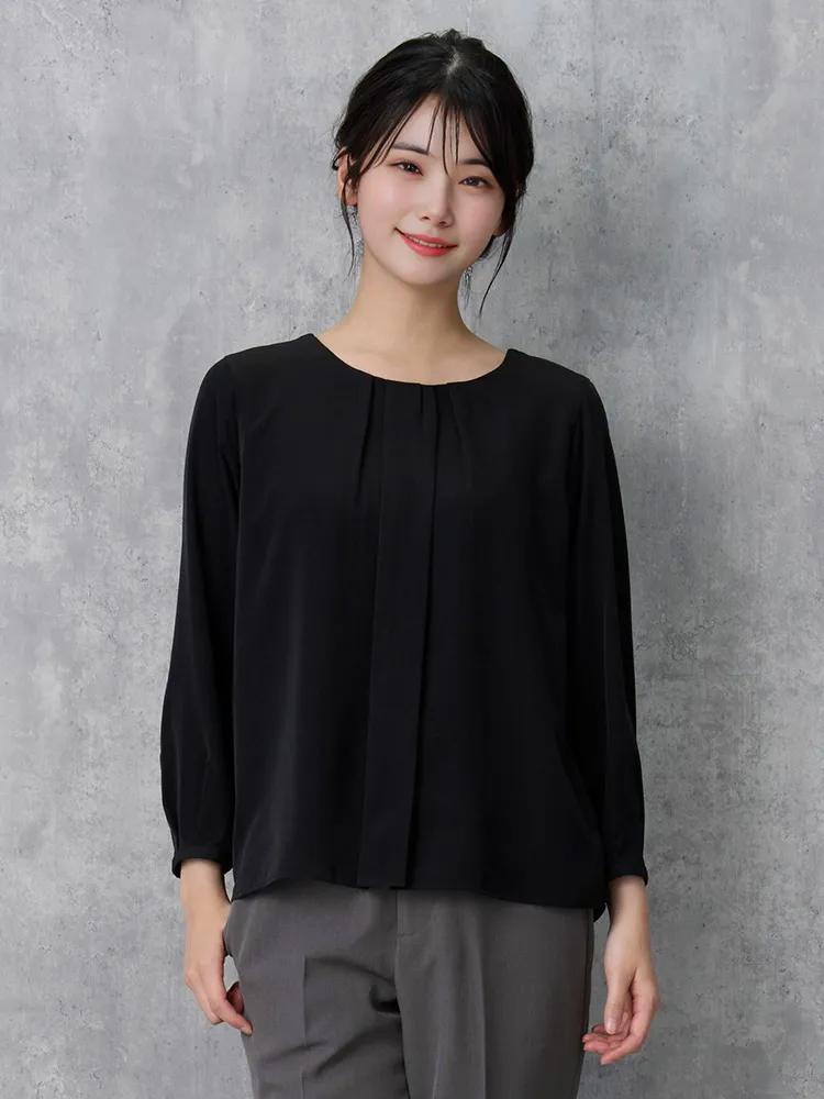 【透けにくい】タックブラウス8分袖2枚仕立てウォッシャブルSOFFICE通年【レディース】