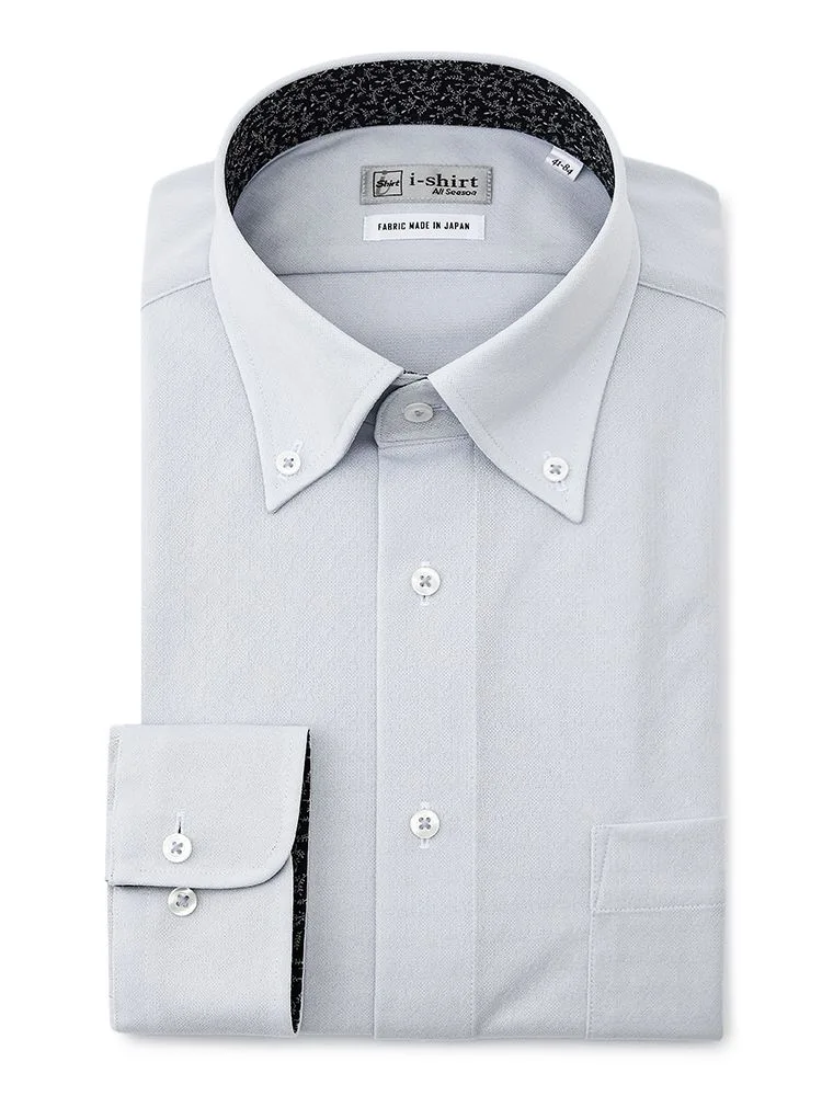 【形態安定】アイシャツ長袖ワイシャツボタンダウン織柄無地i-shirt通年