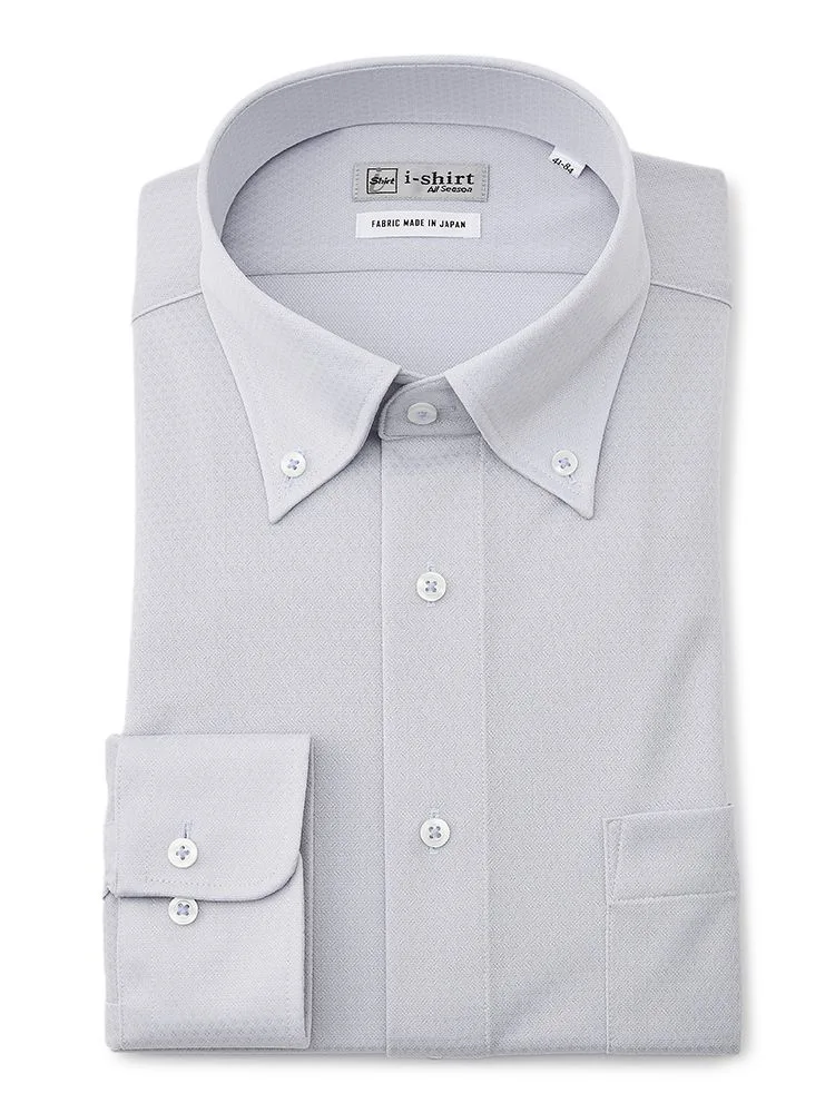 【形態安定】アイシャツ長袖ワイシャツボタンダウン織柄無地i-shirt通年