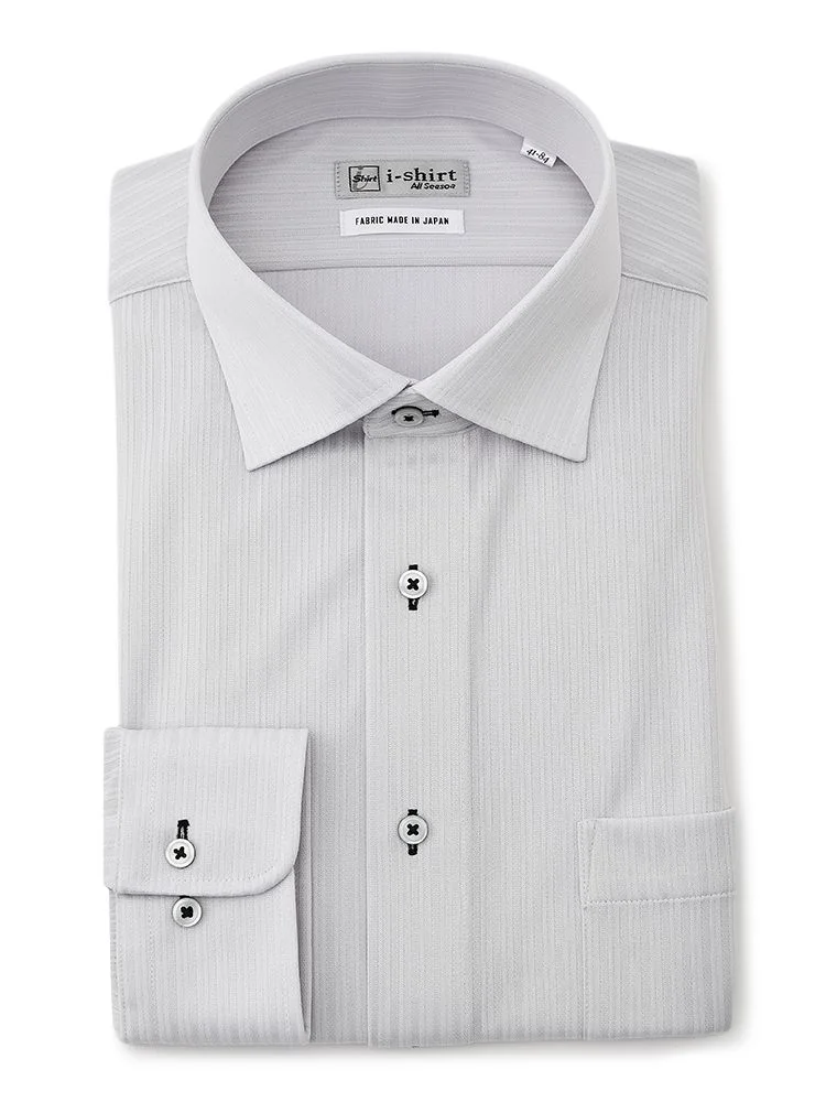 【形態安定】アイシャツ長袖ワイシャツワイドストライプi-shirt通年