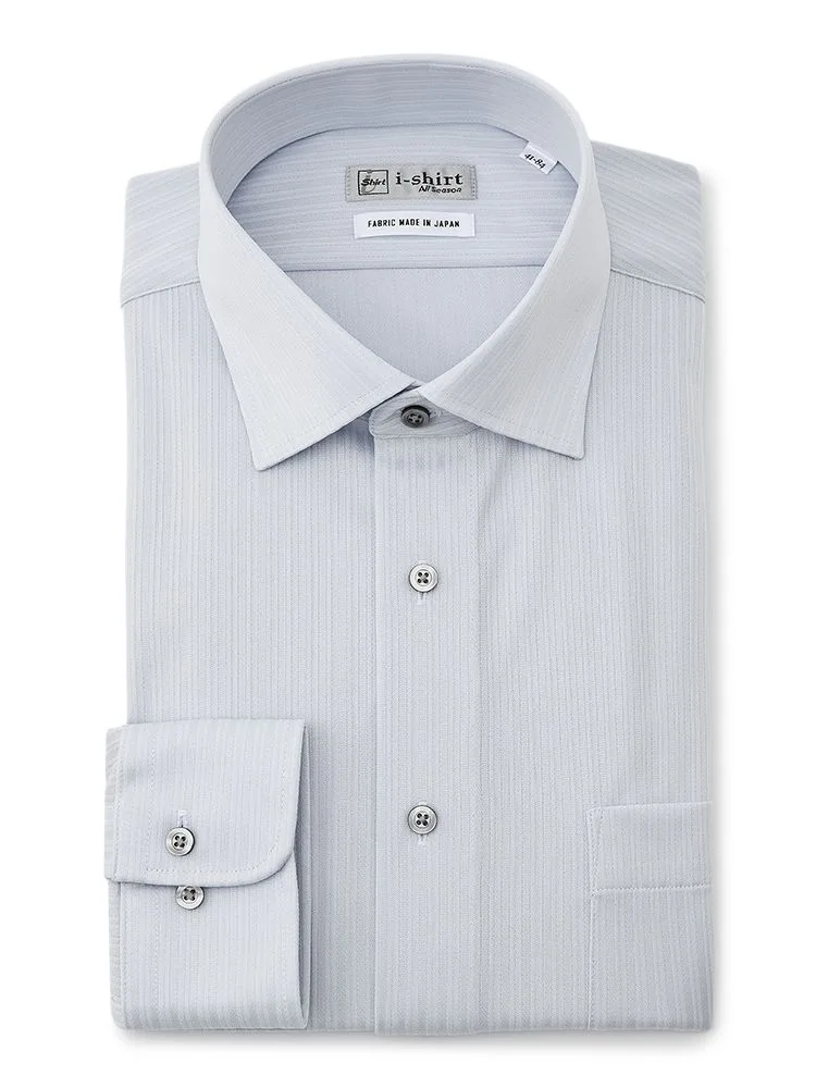 【形態安定】アイシャツ長袖ワイシャツワイドストライプi-shirt通年