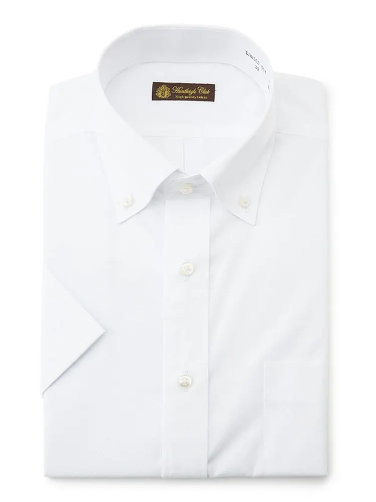 【形態安定】半袖ワイシャツボタンダウン織柄無地ハントレークラブ春夏