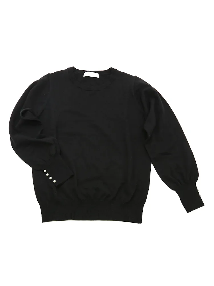 【アンチピリング＆静電気対策】ニット長袖クルーネック袖パールウォッシャブル無地SOFFICE秋冬【レディース】